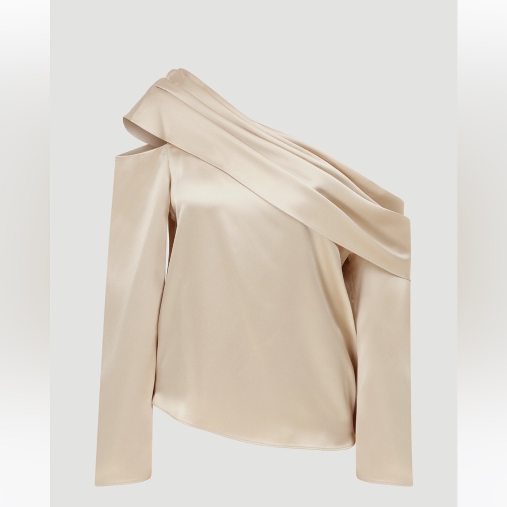 Asymmetric One-Shoulder Satin Blouse in Champagne